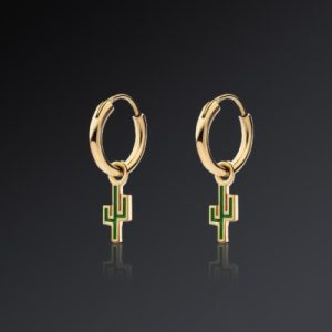 Enameled Cactus Dangle Earrings