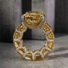 5Ct Stunning Fancy Yellow Emerald Cut Pave Ring in Gold