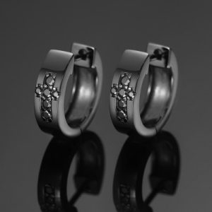 Moissanite Cross Hoop Earrings in S925 Sterling Silver with 18K Black Gold Plated