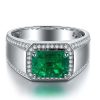 Luxury Emerald Cut Emerald Halo Men's Engagement Ring