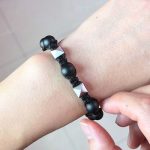 Stainless Steel Pyramid Black Onyx Beads Bracelet