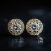 Brilliant Round Cut Halo Stud Earrings in Gold