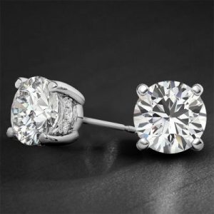 925S & VVS Moissanite Round Earrings with Pave Diamond Basket