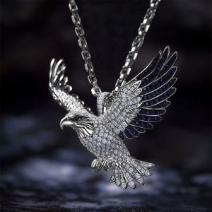 Iced Flying Eagle with Sapphire Wings Pendant