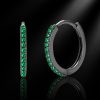 925S & VVS Moissanite Black/Emerald Micro Pave Hoop Earrings in Black Gold