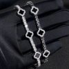 925S & VVS Moissanite Four Leaf Clover Black Onyx Tennis Bracelet