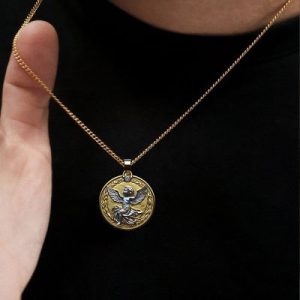 Baby Angle with Ear of wheat Round Medallion Pendant