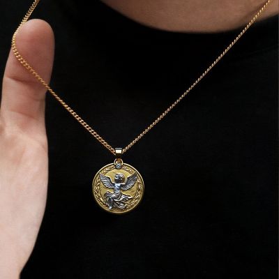 Baby Angle with Ear of wheat Round Medallion Pendant