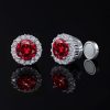 Moissanite Round Cut Magnetic Non-Piercing Garnet Stud Earrings in S925 Silver