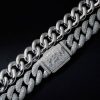 15mm Moissanite S925 Silver Cuban Link Chain with Custom Name Box Clasp
