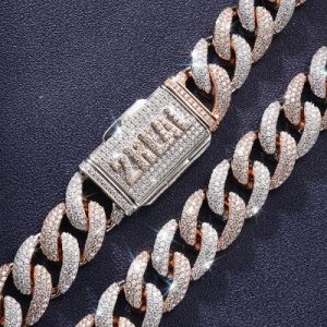 20mm S925 & Moissanite Three Row Cuban Link Chain with Custom Name/Letter Box Clasp