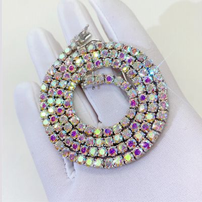 S925 & Moissanite 3mm/4mm Colorful White Tennis Chain in White Gold