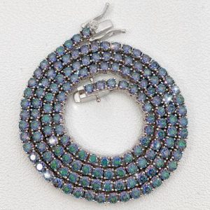 S925 & Moissanite 3mm/4mm Colorful Blue Tennis Chain in White Gold