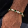 Iced Out White&Emerald Oval Stone Bracelet in Gold Plating