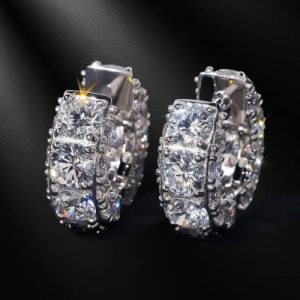 925S & VVS Moissanite Hoop Earrings In White Gold