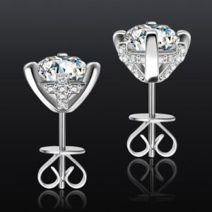 925S & VVS Moissanite 6-prong Stud Earrings with Cross Sides