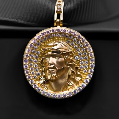 925S & VVS Moissanite Round Jesus Head Pendant