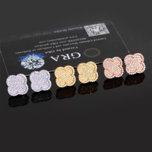 925S & VVS Moissanite Micro Paved Four Leaf Clover Stud Earrings