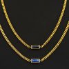 5mm Natural Stone Stainless Steel Cuban Chain - Yellow Tiger Eye/Lapis Lazuli/Black Cubic Zirconia