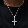 Micro Pave Baguette Cut Cross Pendant in White Gold