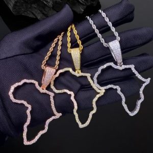 925S & VVS Moissanite Africa Map Skeletion Pendant