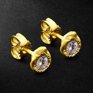 S925 & Moissanite Nugget Stud Earrings In Gold Plating
