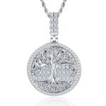 Iced Tree of Life Baguette Cut Pendant