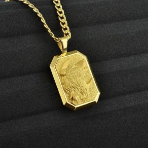 Howling Wolf Moon Pendant in Gold Plating