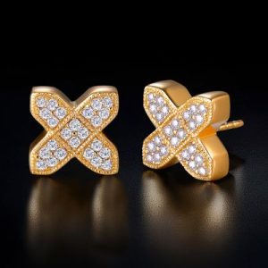 Iced Cross X-shaped Stud Earrings