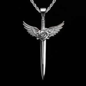 Angel Wings Rose Sword Pendant