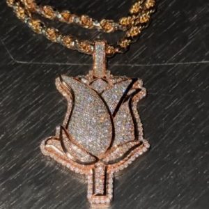 Iced Rose Pendant in Rose Gold Plating