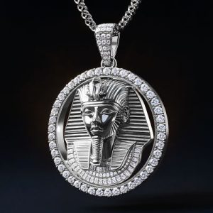 Iced Egyptian Pharaoh Round Pendant