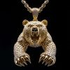 Iced Roaring Attacking Bear Pendant