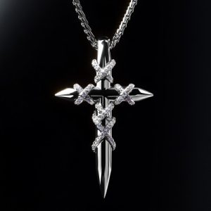 Iced X-shape Spiked Cross Pendant