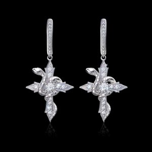 925 & VVS Moissanite Snake Twisted Cross Earrings