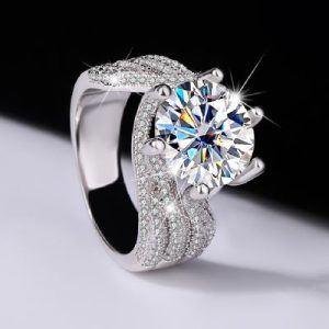 925S & VVS Moissanite 3CT/5CT Brilliant Round Cut Wedding Engagement Ring
