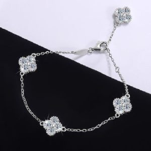 S925 Silver VVS Moissanite Four-leaf Clover Bracelet