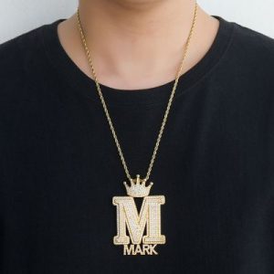 Iced Crown Buckle Custom Letter Name Combination Pendant