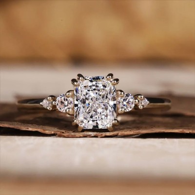 2.2CT Radiant Square & Round Cut VVS Moissanite S925 Silver Engagement Ring