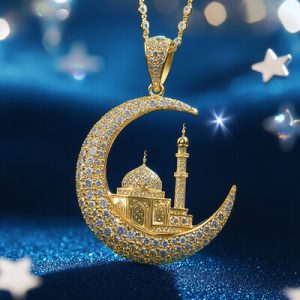 Iced Out Islamic Muslim Crescent Mosque Pendant