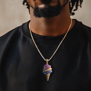Iced Out Colorful Ice Cream Cone Pendant