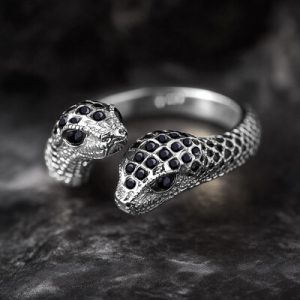 Iced Black Diamonds Two Head Snake Ring