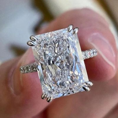 3.26CT Radiant Cut VVS Moissanite S925 Silver Hide Halo Engagement Ring
