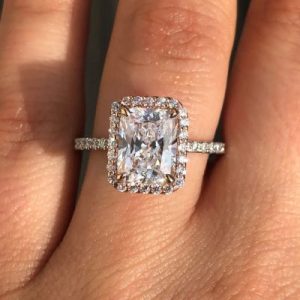 3.53CT Radiant & Round Cut Two-Tone Halo VVS Moissanite S925 Silver Engagement Ring