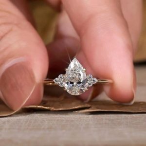 2.15CT Pear & Round Cut VVS Moissanite S925 Silver Engagement Ring