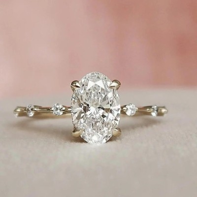 2.5CT Oval Cut VVS Moissanite S925 Silver Halo Engagement Ring