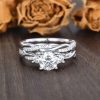 3.2CT Round Cut VVS Moissanite S925 Silver Engagement Ring Set