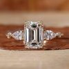 2.33CT Emerald Cut VVS Moissanite S925 Silver Engagement Ring With Pear&Round Cut Side Accents