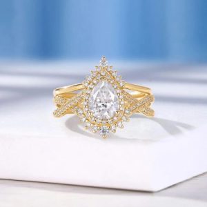 3.67CT Pear & Round Cut VVS Moissanite S925 Silver Engagement Ring Set