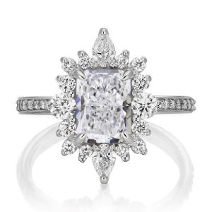 2.3CT Radiant & Round Cut VVS Moissanite S925 Silver Engagement Ring